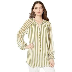 Show Me Your Mumu Charlene Tunic Womens Green White Striped Tie Neck Top Size XS